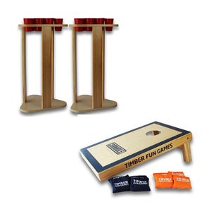 Timber Fun Games Party Package Mini Porta-Pong Portable Beer Pong Cornhole Bag Toss Game