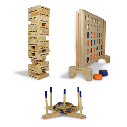 Giant Jenga Tumble Tower, Giant Connect 4 4 In A row, Giant Ring Toss Quoits Package